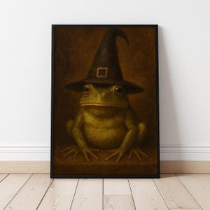 Halloween Frog Painting | Frog in Witch Hat Dark Academia Print | Vintage Victorian Toad Witchy Art | Dark Moody Decor | Gothic Frog Art