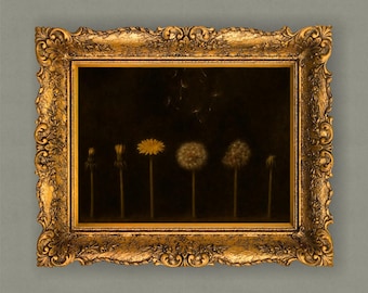 Dark Botanical Wall Art Print | Moody Dandelion Painting| Cottagecore Decor | Dark Academia Artwork | Vintage Nature Art