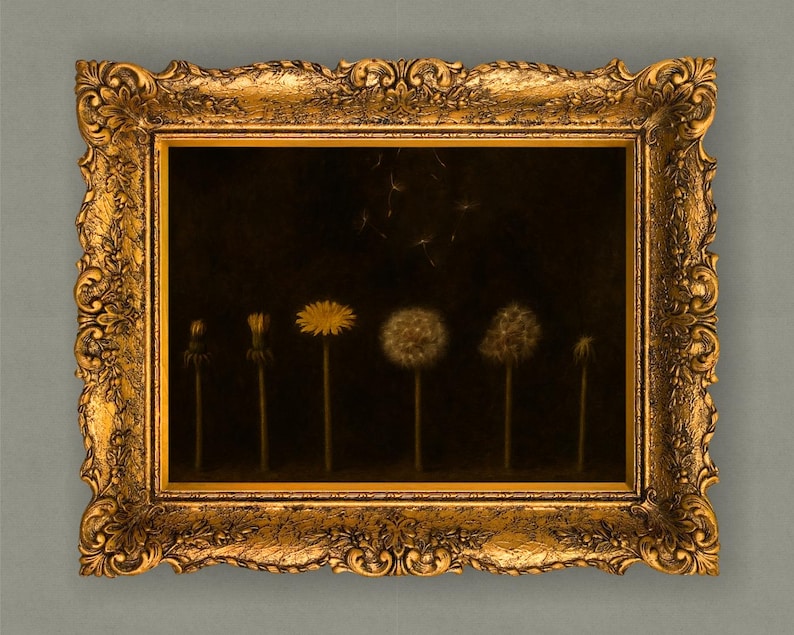Moody Cottagecore Dandelion Painting
