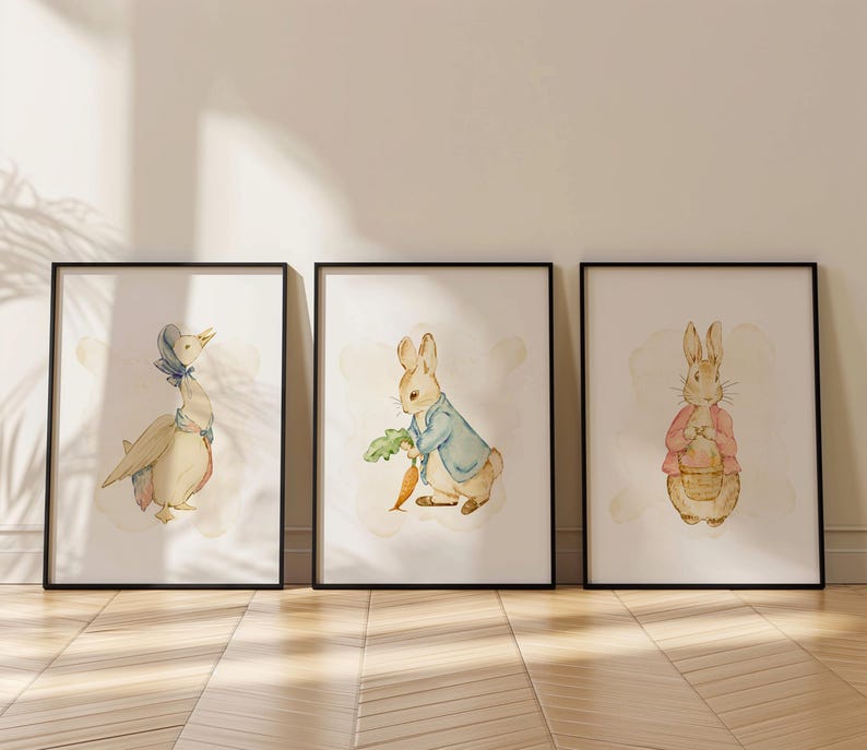 Peter Rabbit and Flopsy Watercolor Nursery Art