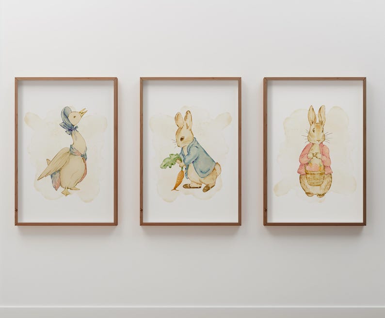 Peter Rabbit and Flopsy Watercolor Nursery Art