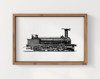 Vintage Steam Train Nursery Wall Art | Black and White Locomotive Print for Boys Room | Train Lover Decor | Railroad Poster Gift