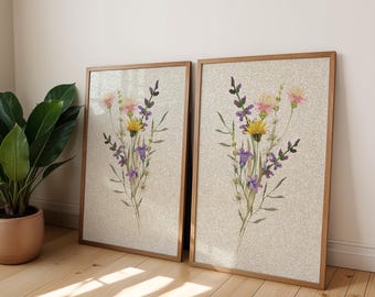Ensemble d'imprimés fleurs sauvages vert sauge | Art botanique Cottagecore vintage