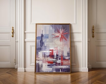 4th of July Fireworks Wall Art | Abstract Patriotic Cottage Print | Red White and Blue Independence Day Decor | Americana Holiday Wall Decor