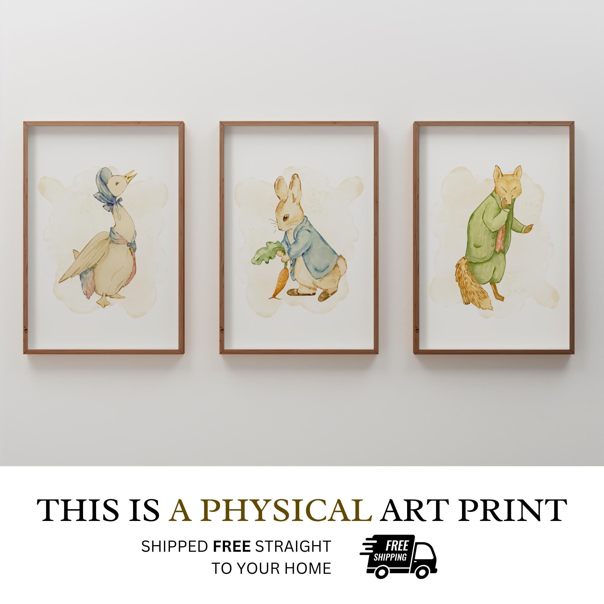 Peter Rabbit Watercolor Nursery Prints Set of 3 | Cute Nursery Wall Art