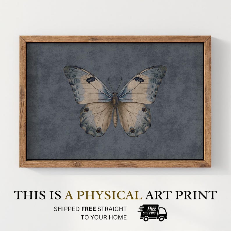 Blue Cottagecore Butterfly Painting Printed and Shipped