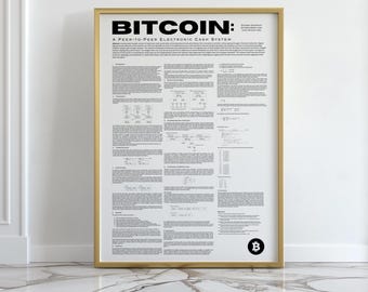 Bitcoin-poster | Whitepaper muurafdruk bitcoin | Cadeautje met uitleg over cryptovaluta voor beleggers in digitale valuta