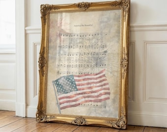 America the Beautiful Vintage Music Sheet Print | Patriotic Wall Art | American Flag Decor | 4th of July | Independence Day | Veteran Gift