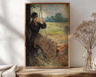 Pintura de una chica en un columpio / Lámina artística de Orgullo y prejuicio / Decoración de pared vintage de Jane Austen / Lámina de Elizabeth Bennet en un columpio