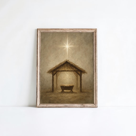 Christmas Manger Wall Art | Nativity Poster | Jesus Artwork | Christian Wall Decor | Bethlehem Manger | Modern Bible Wall Art