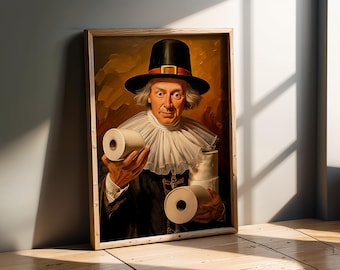 Funny Thanksgiving Bathroom Decor | Pilgrim Bathroom Wall Art | Humorous Fall Bathroom Print | Powder Room Decor