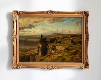 Lámina decorativa de Orgullo y prejuicio / Paisaje de acantilado / Decoración inspirada en Jane Austen / Pintura al óleo de la época de la Regencia / Arte romántico de la campiña inglesa