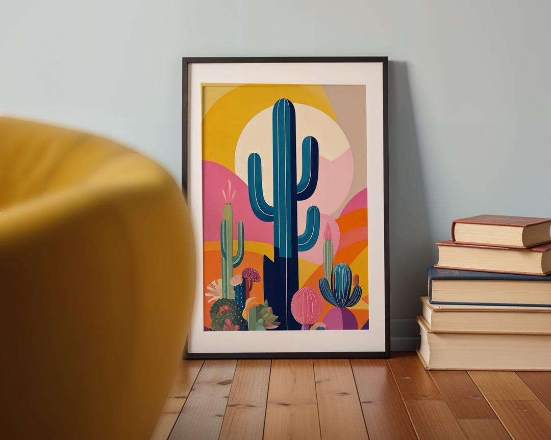 Desert Cactus Wall Art Print | Pink Saguaro Desert Landscape | Boho ...