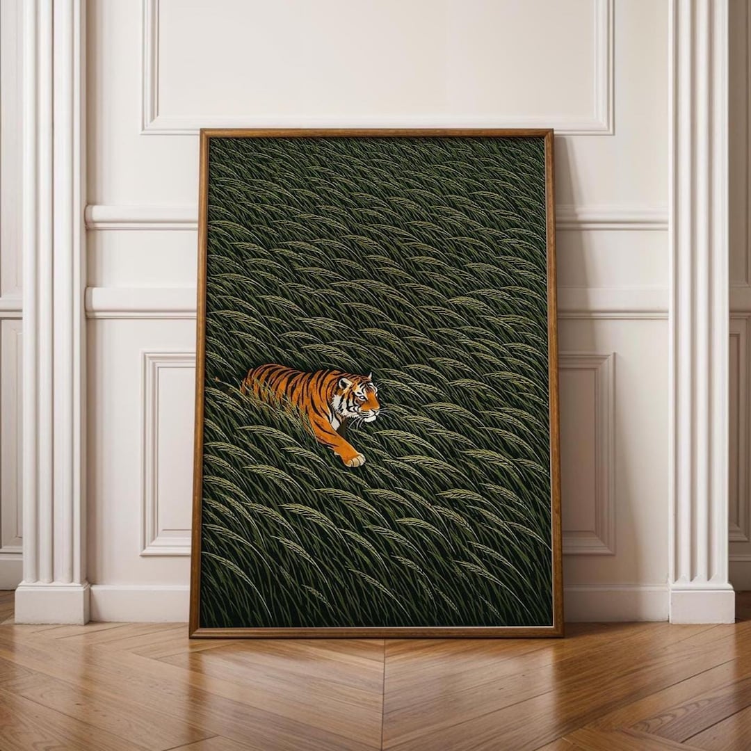 Japanese Tiger Wall Art Print | Bengal Tiger in Green Field | Ukiyo-e ...