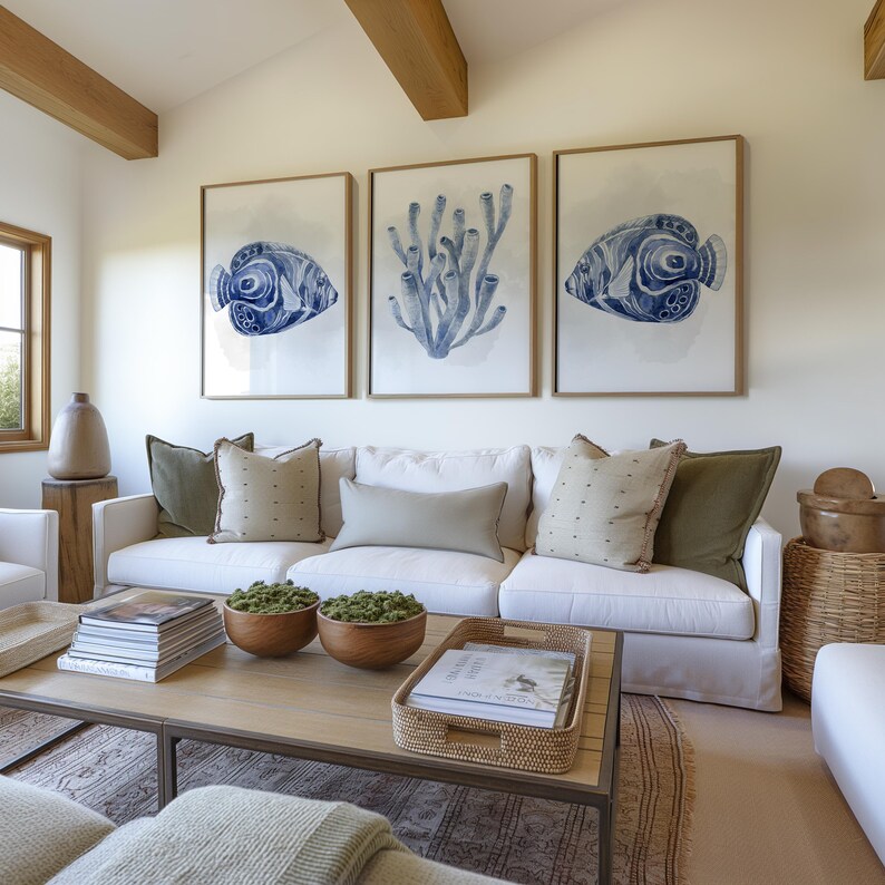 Navy Blue Fish and Coral Wall Art