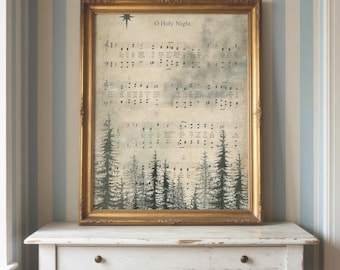 O Holy Night Wall Print | Nativity Music Art Wall Decor | Vintage Sheet Music Print | Christmas Nativity Art | Christmas Music Poster