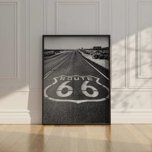 Póster histórico de la Ruta 66 / Arte vintage de la Ruta 66 para decoración de Airbnb / Impresión de pared en blanco y negro para condominio