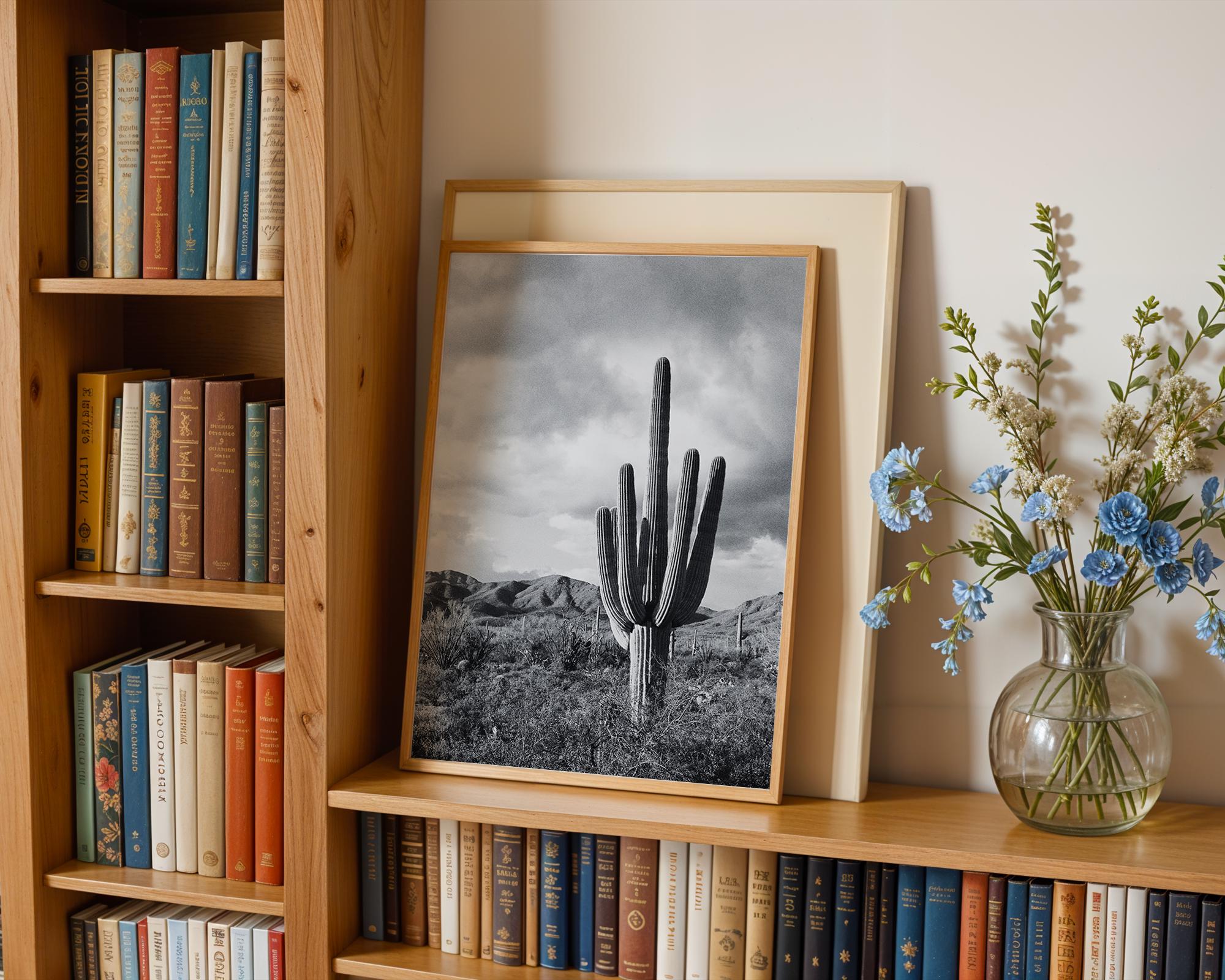 Saguaro Cactus Black and White Print | Desert Wall Art | Southwestern ...