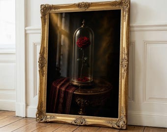 Quadro con rosa incantata / Decorazione da libro di fiabe malinconico / Stampa fiabesca vintage / Decorazione dark academia cottagecore