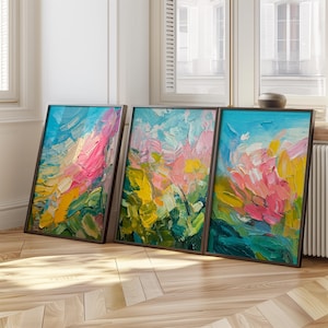 Frühlingsfarben Minimalistisches Poster 3er Set | Frühling Ästhetik Kunst | Abstrakte Kunst 3er Set für Zuhause oder im Büro