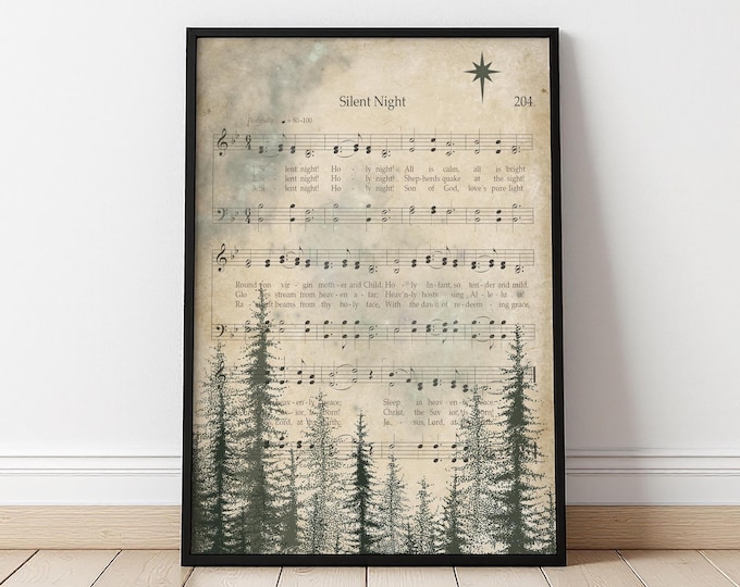 Silent Night Wall Decor | Nativity Music Art Wall Decor | Vintage Sheet Music Print | Christmas Nativity Music Poster | Holiday Wall Art