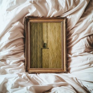 May include: A rectangular painting in an ornate gold frame featuring a vertical, textured olive-green surface with a small, centered green latch mechanism. The artwork displays a monochromatic color palette with subtle variations in light and shadow.