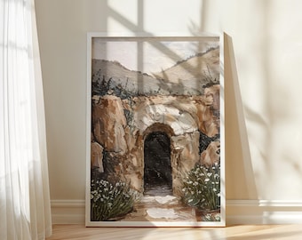 Lege tombe-afdruk | Kunstwerk op Paaszondag | Inspirerende muurkunst | Evangelieposter voor christelijk gezin