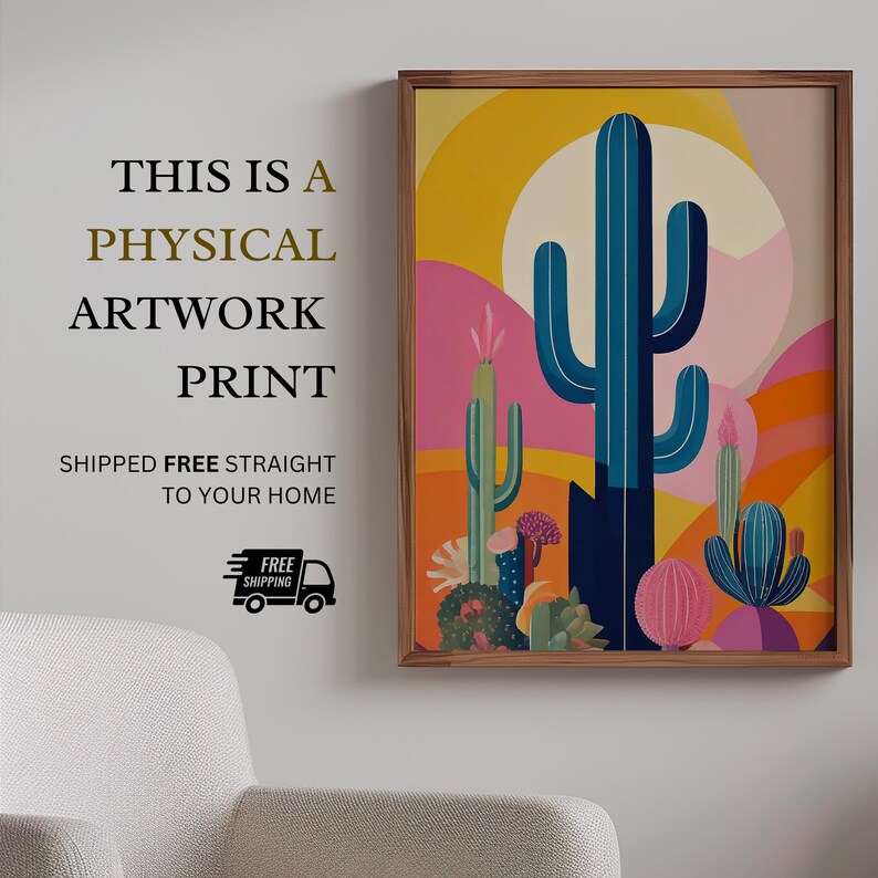 Desert Cactus Wall Art Print | Pink Saguaro Desert Landscape | Boho ...