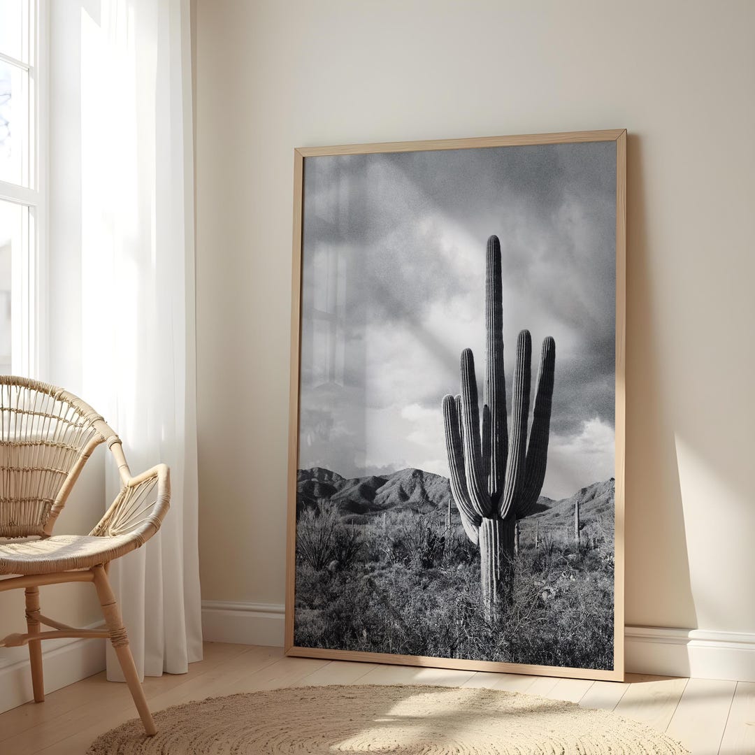 Saguaro Cactus Black and White Print | Desert Wall Art | Southwestern ...