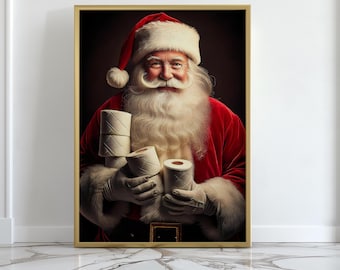Funny Santa Bathroom Print | Toilet Humor Art for Christmas | Funny Holiday Poster for Bathroom