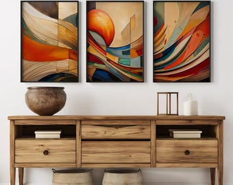 Abstract Wall Art Set of 3 | Modern Minimalist Prints | Bold Contemporary Decor | Triptych Wall Art | Airbnb Printable