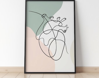 Arte mural anatómico del corazón / Regalo para cardiólogo, decoración moderna para clínica / Regalo para facultad de medicina / Lámina minimalista de corazón para consultorio médico