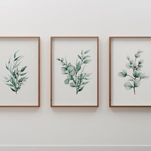 Watercolor Eucalyptus Print Set of 3 | Botanical Wall Art Triptych | Green Nature Home Decor Gift | Minimalist Boho Leaf Poster