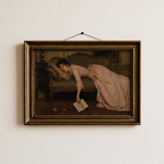 Victorian Woman Reading Wall Print | Reading Nook Art | Funny Victorian Painting | Cozy Book Lover Decor | Bookish Wall Decor for Library