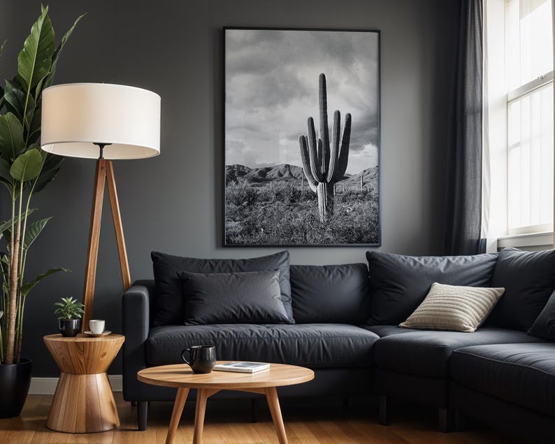 Saguaro Cactus Black and White Print | Desert Wall Art | Southwestern ...