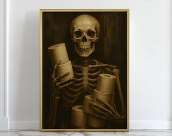 Bathroom Skeleton Print | Halloween Humor Wall Print for Powder Room | Halloween Bathroom Art | Skeleton Toilet Paper Roll Wall Art