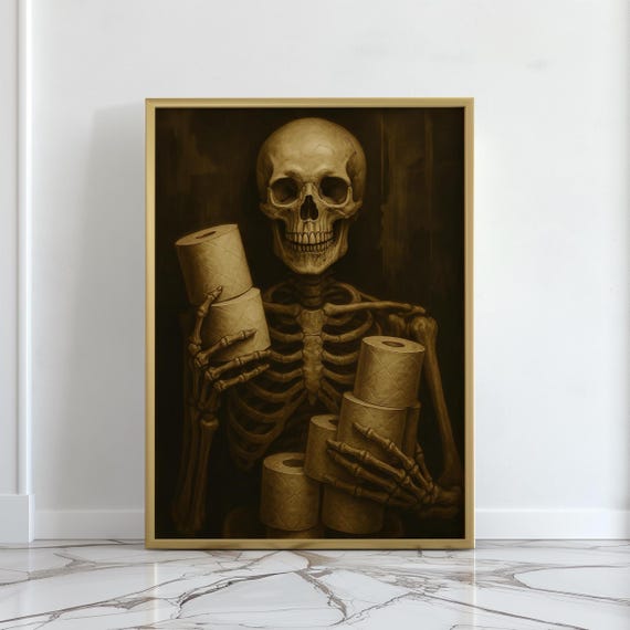 Bathroom Skeleton Print | Halloween Humor Wall Print for Powder Room | Halloween Bathroom Art | Skeleton Toilet Paper Roll Wall Art