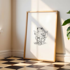 Impresión de sapo en el inodoro / Rana divertida leyendo en el baño / Dibujo peculiar de sapo / Rana del baño / Regalo divertido para decorar el baño imagen 10
