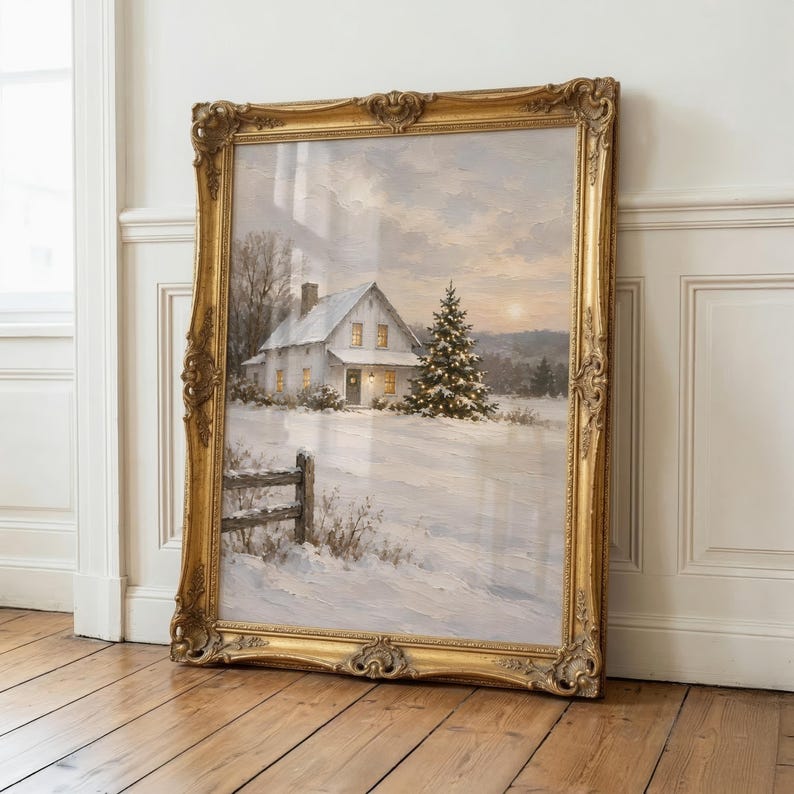 Snowy Christmas Barn Print | White Winter Farmhouse Wall Art | Rustic ...