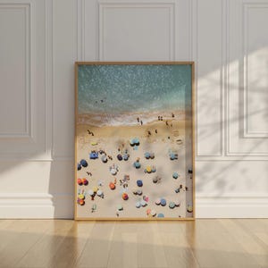 Aerial Beach Summer Wall Print | Retro Coastal Print for Beach House | Beach Umbrella Print for Pool House
