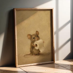 Mouse and Toilet Paper Wall Art | Funny Bathroom Print | Farmhouse Powder Room Decor | Whimsical Mouse Artwork | Guest Bath Gift image 5