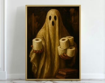Bathroom Ghost Print | Halloween Humor Wall Print for Powder Room | Halloween Bathroom Art | Spooky Ghost Toilet Paper Roll Wall Art