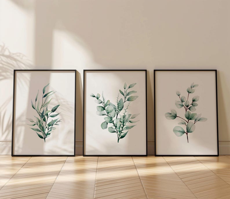 Watercolor Eucalyptus Print Set of 3 | Botanical Wall Art Triptych ...