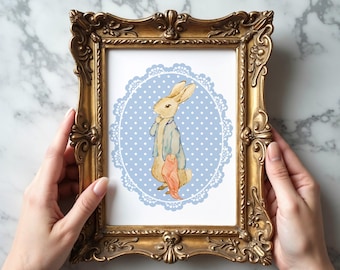 Quadro de parede do Peter Rabbit | Impressão vintage de Beatrix Potter | Decoração de quarto de bebê com tema de conto de fadas | Decoração de quarto de bebê com tema de floresta | Presente para chá de bebê