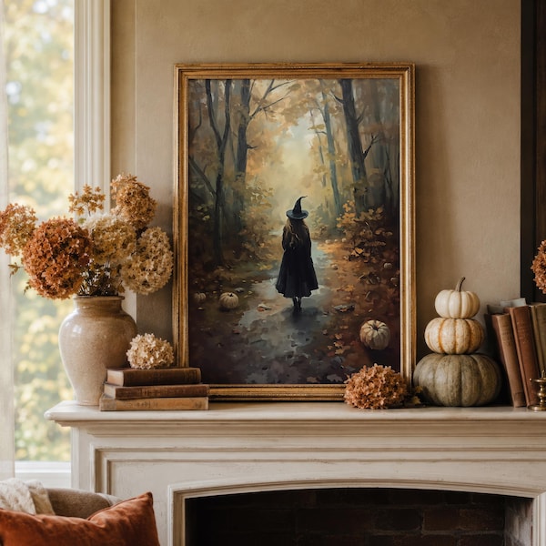 Forest Witch Wall Art | Moody Witchcore Decor | Dark Cottagecore Halloween Print | Enchanted Autumn Artwork