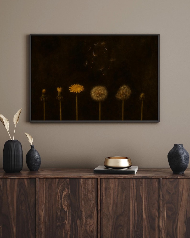 Moody Cottagecore Dandelion Painting