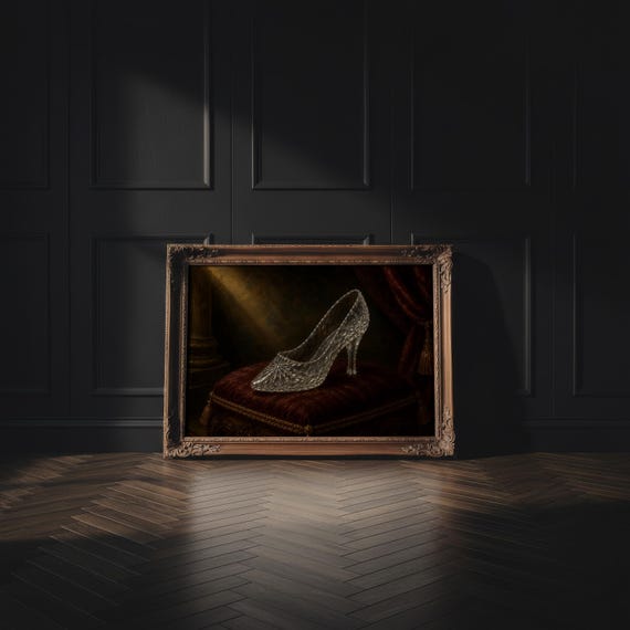 Cinderella's Glass Slipper | Moody Storybook Decor | Fairytale Wall Art | Vintage Storybook Print