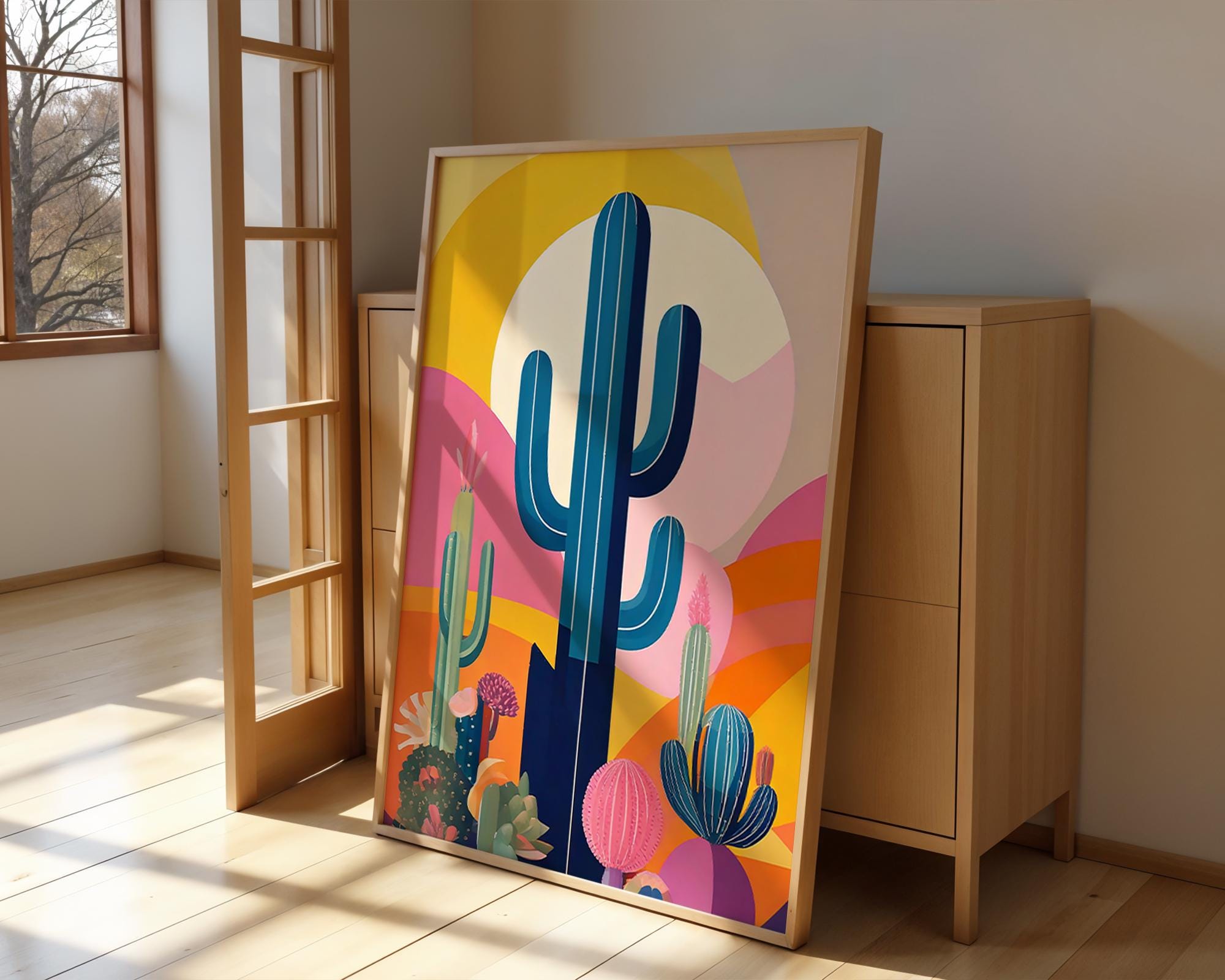 Desert Cactus Wall Art Print | Pink Saguaro Desert Landscape | Boho ...