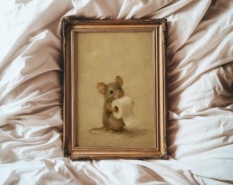 Mouse and Toilet Paper Wall Art | Funny Bathroom Print | Farmhouse Powder Room Decor | Whimsical Mouse Artwork | Guest Bath Gift