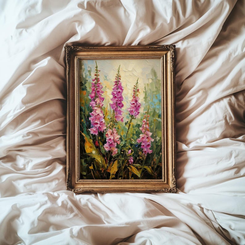 Vingerhoedskruid muurdecoratie | Roze wilde bloemen botanische decoratie | Cottagecore bloemen muurdecoratie | Vintage bloemenposter | Engelse tuinprint afbeelding 1